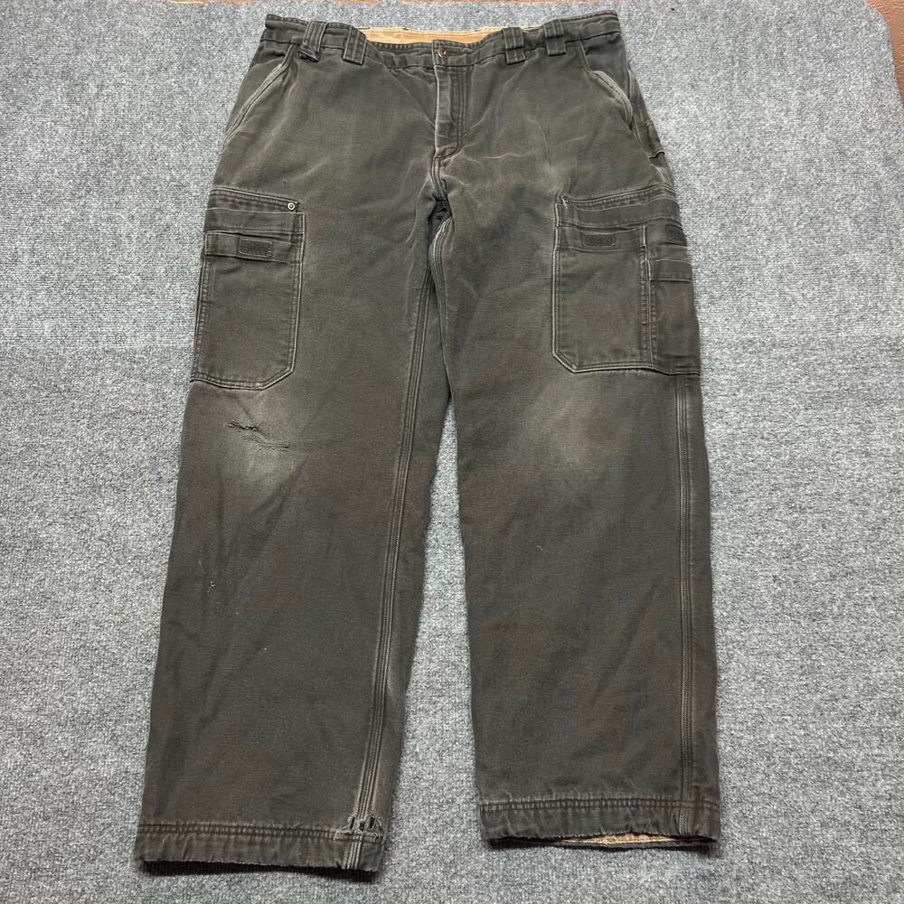 Duluth Trading Co Fleece Lined Cargo Pants 40x32 Brown Canvas Cotton